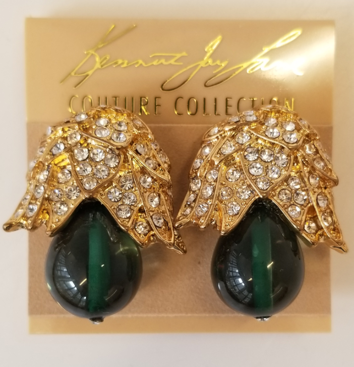 Emerald Clip Drop Jackie Onassis Earring