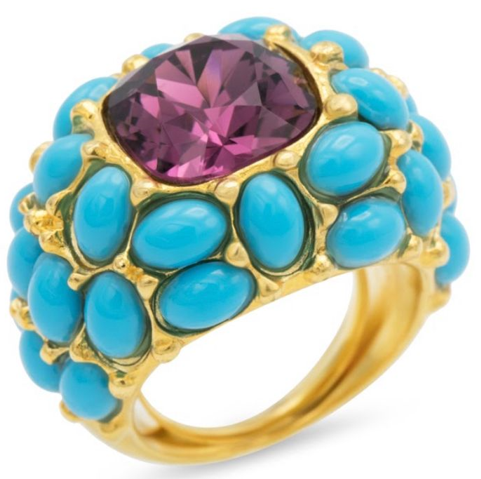 Turquoise Domed Cluster Ring With an Amethyst Center