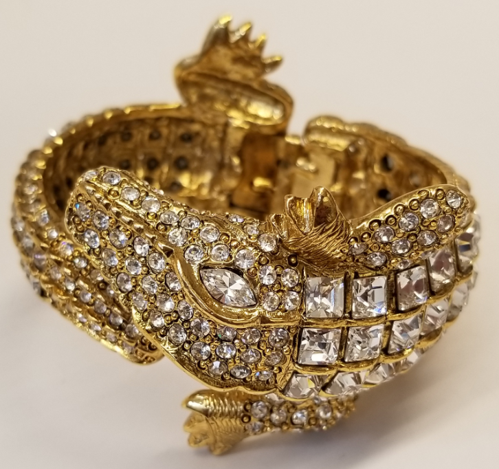 Gold Rhinestone Crystal Body Alligator Bracelet