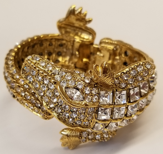 Gold Rhinestone Crystal Body Alligator Bracelet