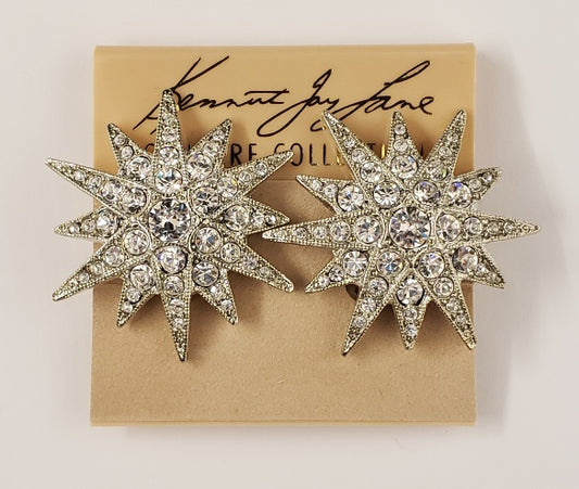 Silver Crystal Flared Star Clip Earring
