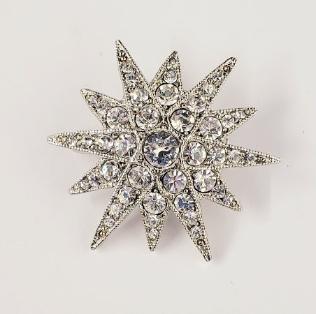 Silver Crystal Flared Star Pin