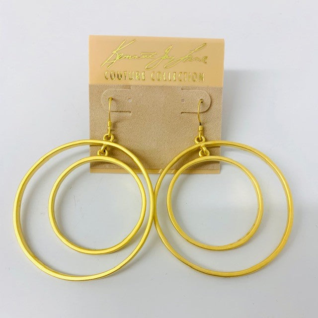 Satin Gold Double Circle Fishhook Earring