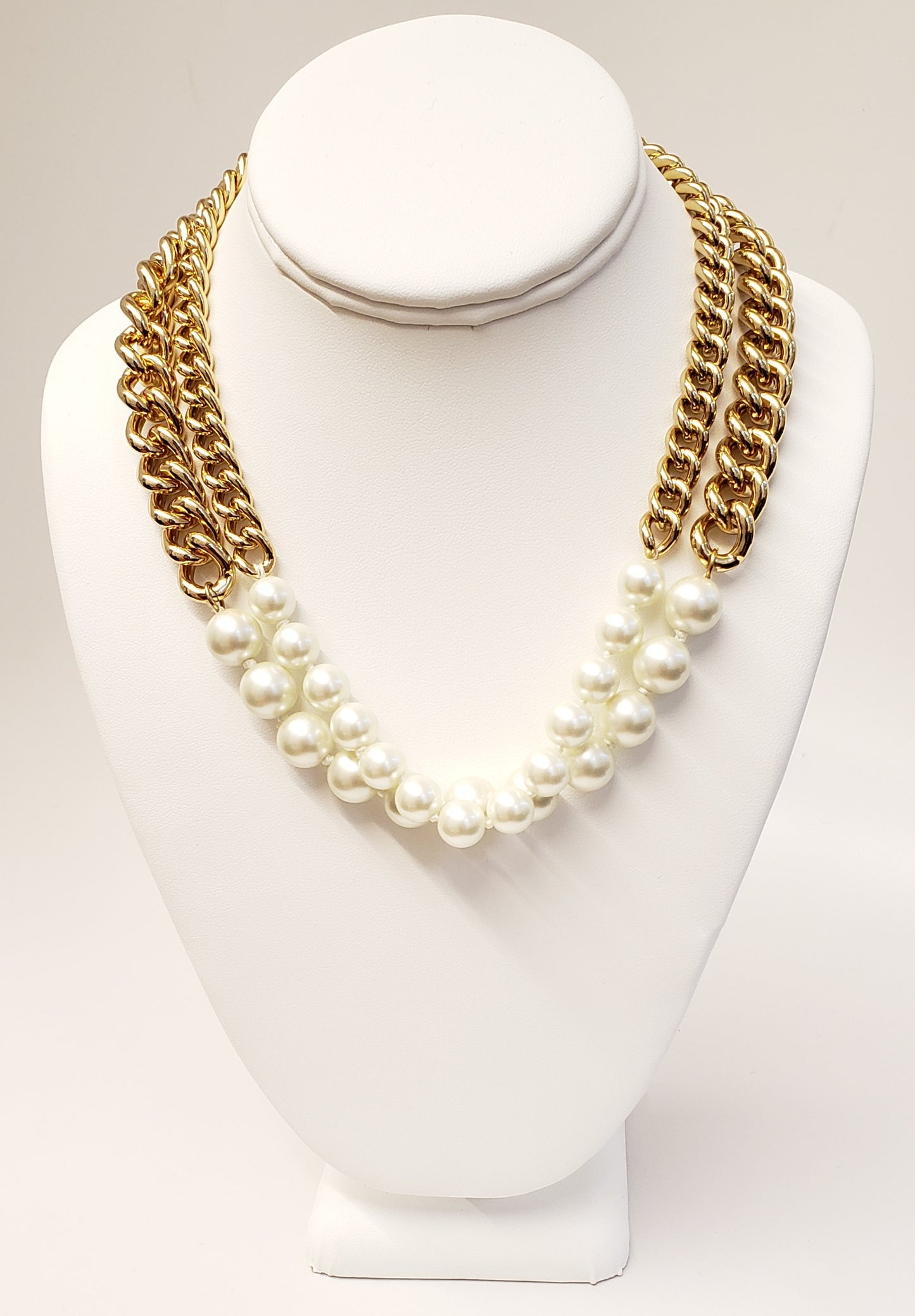 18" 2 Row Gold Chain & 10mm-12mm Pearls Necklace