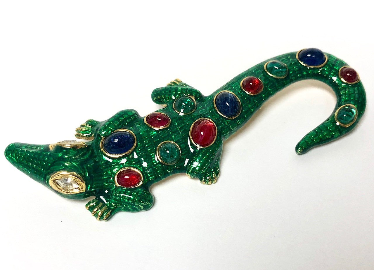 Green and Multi-Color Cabochons Alligator Pin