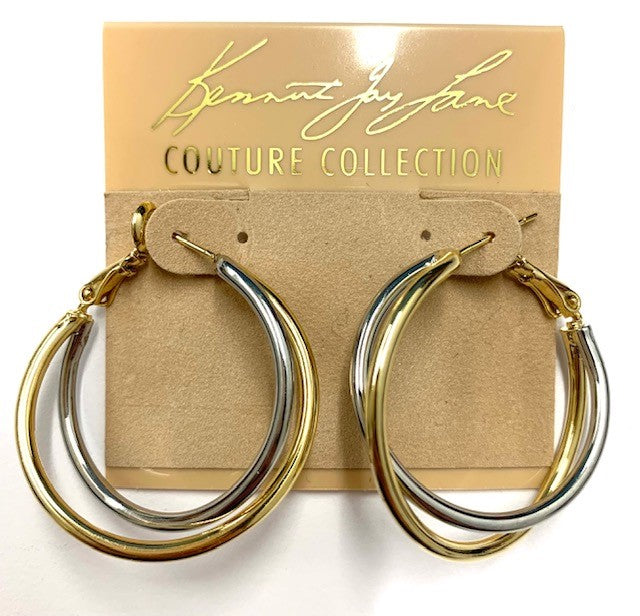 Gold and Silver Twist Hoop Pierced Earring