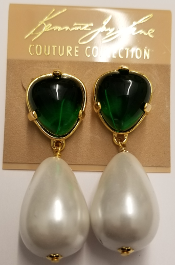 gold-emerald top w- pearl drop clip earring