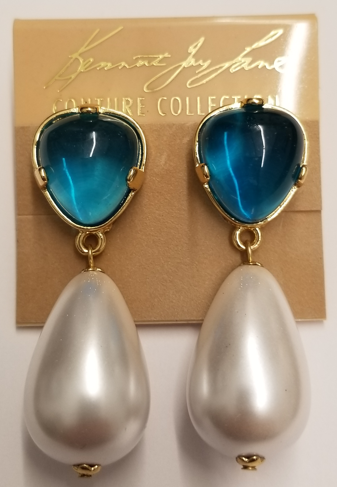 aqua top w- pearl drop clip earring