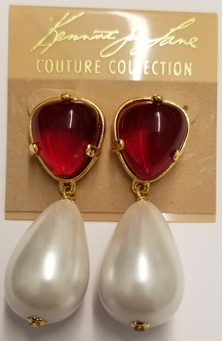 ruby top w- pearl drop pierced earring