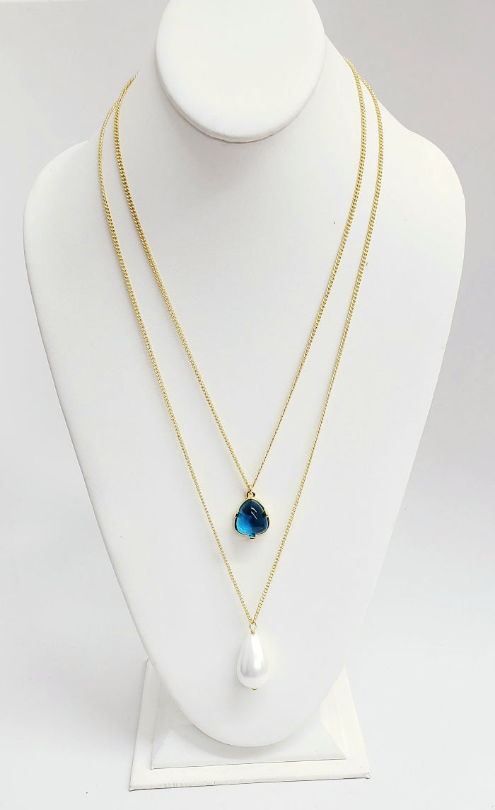 21" Aqua and Pearl Pendant Necklace