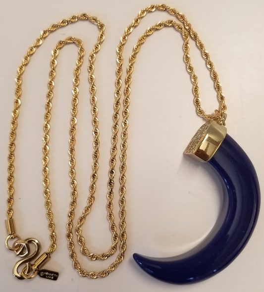 34" Lapis Tooth on Gold Chain