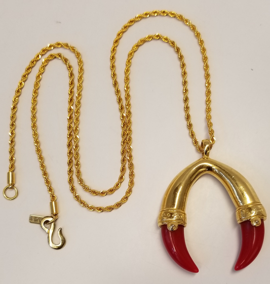 34" Gold Chain With Red Claw Pendant Necklace