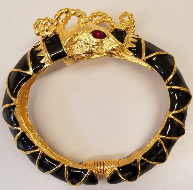 Gold Black Enamel Double Rams Head Bracelet