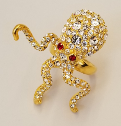 Gold and Crystal Octopus Ring