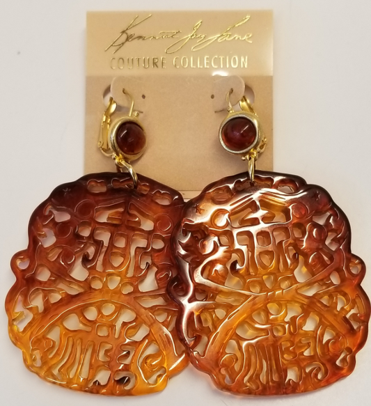 Tortoise Top-Tortoise Carved Drop Wire Earring