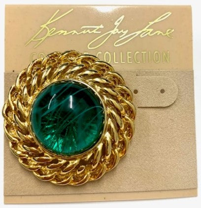 Large Gold Braided Edge- Flaw Emerald Center Pierced Earring