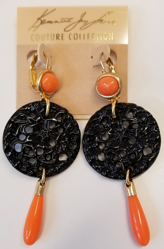 Coral Top-Sm Carved Black-Coral Drop Wire Earring