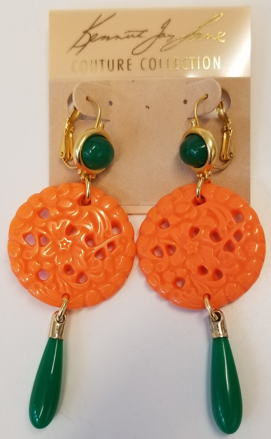 Jade Top-Small Carved Coral-Jade Drop Wire Earring