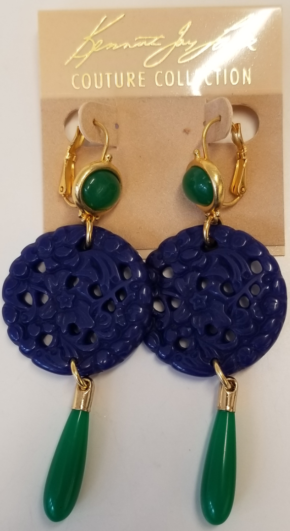 Jade Top-Small Carved Lapis-Jade Drop Wire Earring