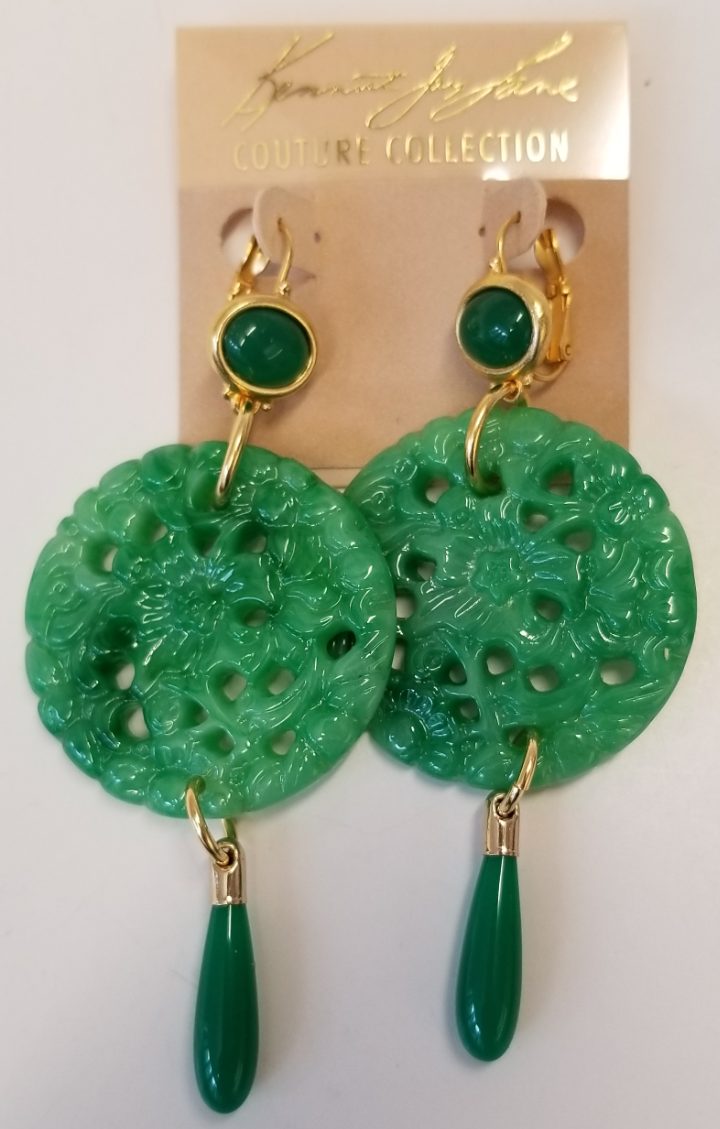 Jade Top-Large Carved Jade-Jade Drop Wire Earring