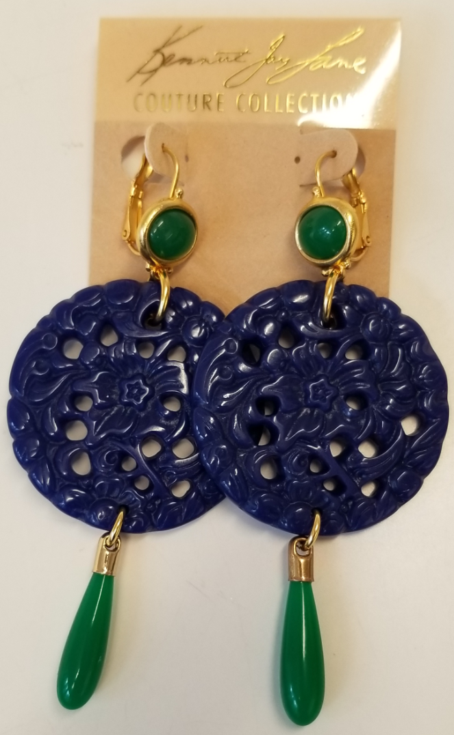 Jade Top-Large Carved Lapis-Jade Drop Wire Earring