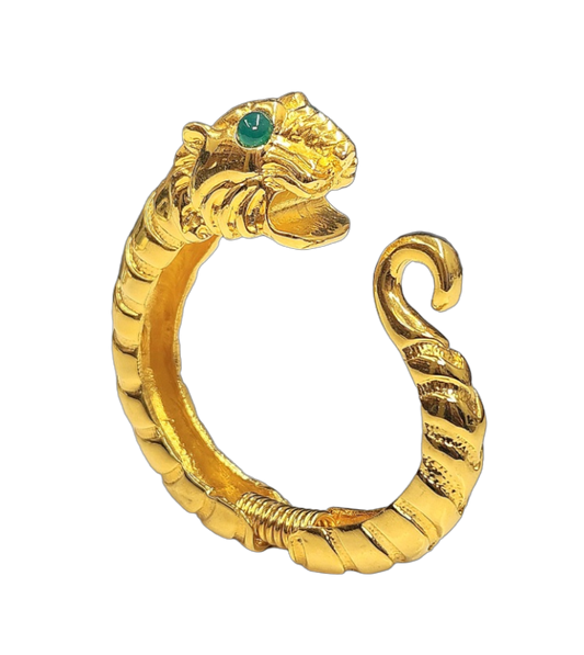 Gold Tiger head Green Cab Eyes Spring Hinge Bracelet