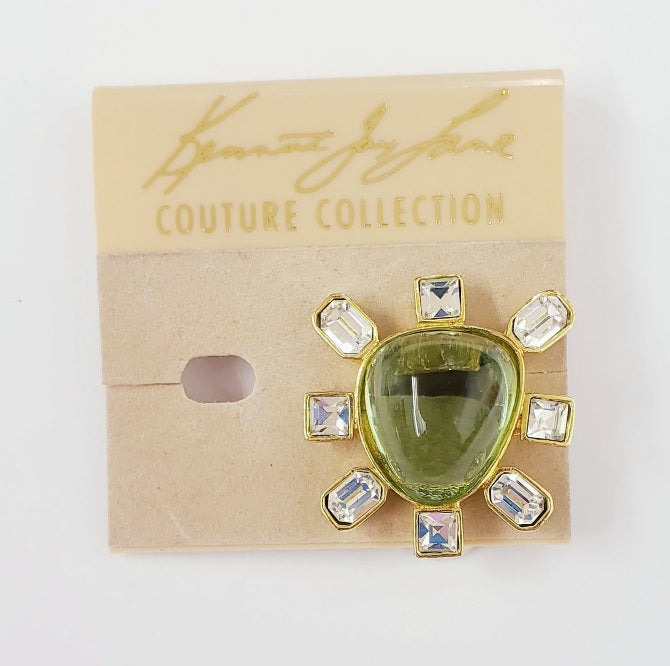 Gold Crystal Sides Peridot Cabochon Center Clip Earring