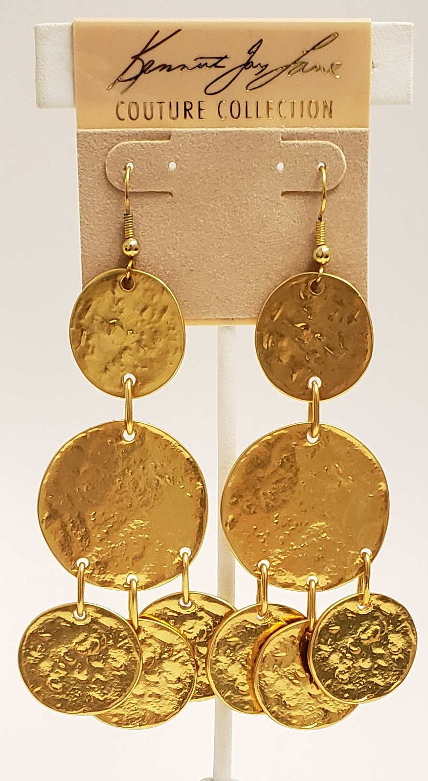 Satin Gold Double Coin with 3 Small Coins Drop Fishhook Earring