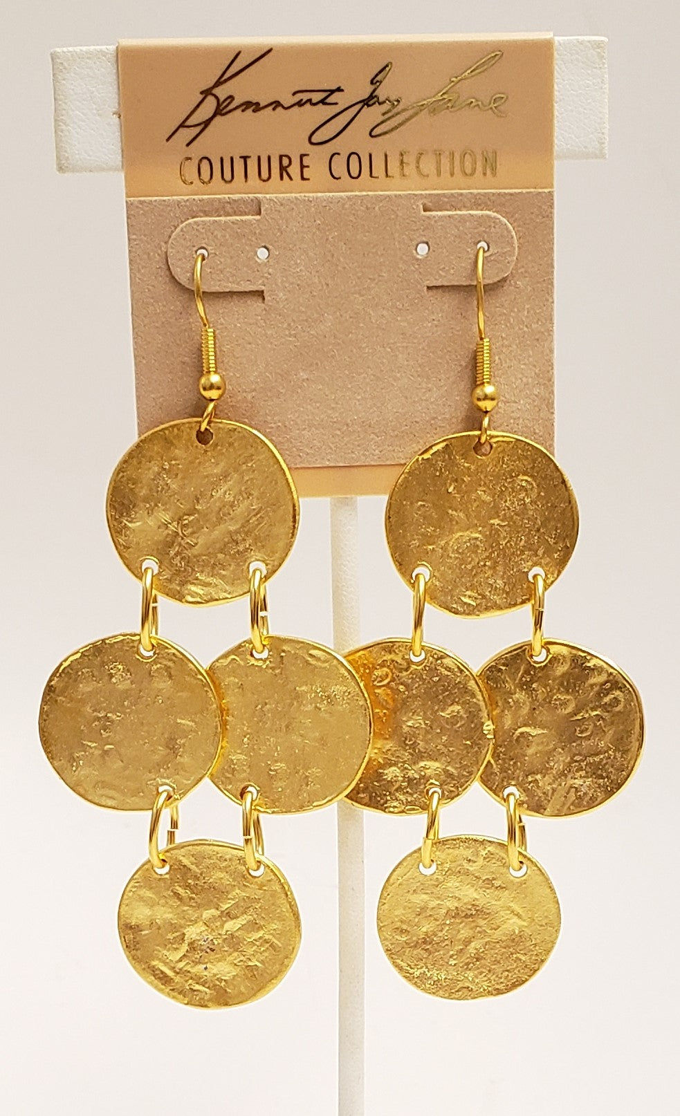 4 Small Satin Gold Coins Drop Fishhook Earring