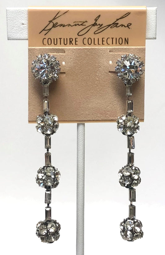 Rhodium Crystal Three Fire Ball Pierced Earrings