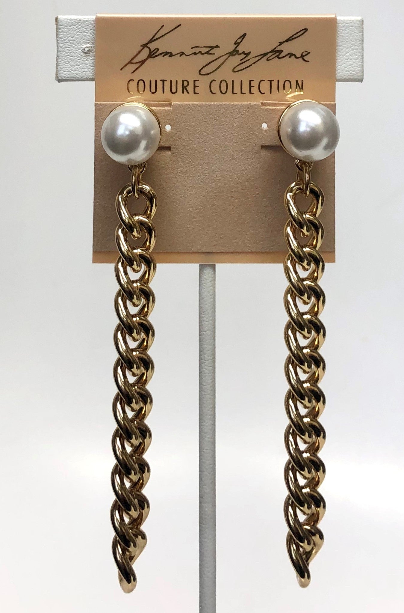 Gold Pearl Top Chain Drop Pierced Earring