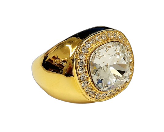 Polished Gold Crystal & Clear Crystal Center Ring