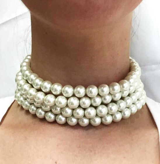 4 Row 10mm Pearl Choker Necklace