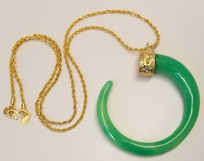 34" Jade C Pendant on Gold Chain