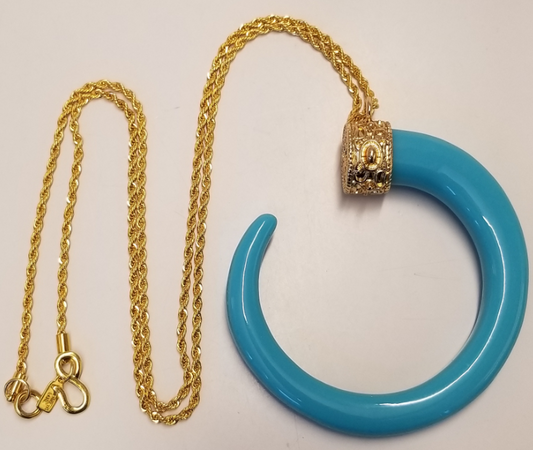 34" Gold Chain Turquoise Tusk Pendant Necklace