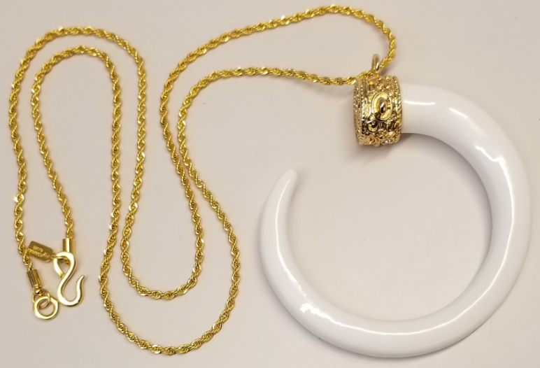 34" Gold Chain and White C-Pendant Necklace