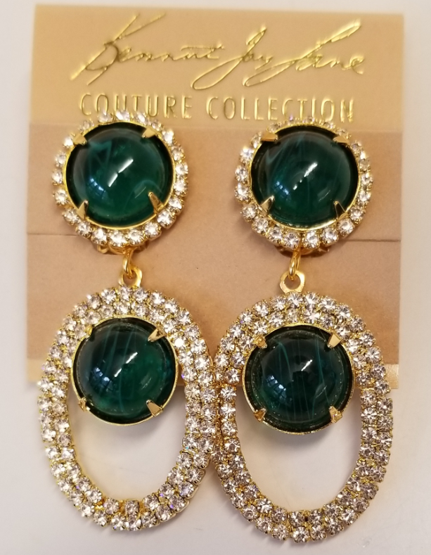 Jackie Onassis Flawed Emerald Drop Clip Earrings