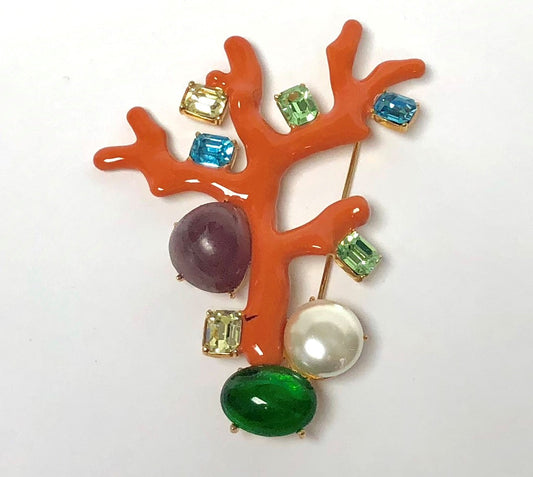 Light Coral Multi Pastel Gemstones Branch Pin