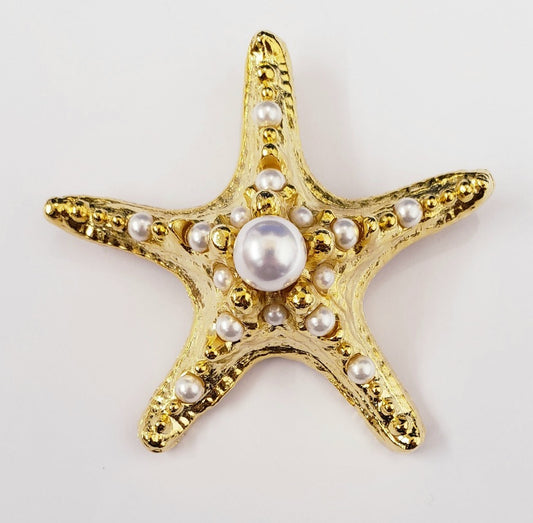 3 1-4' x 3" Gold With Pearls Starfish Pin