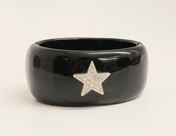 2.5" Narrow black hinge cuff w- crystal star center