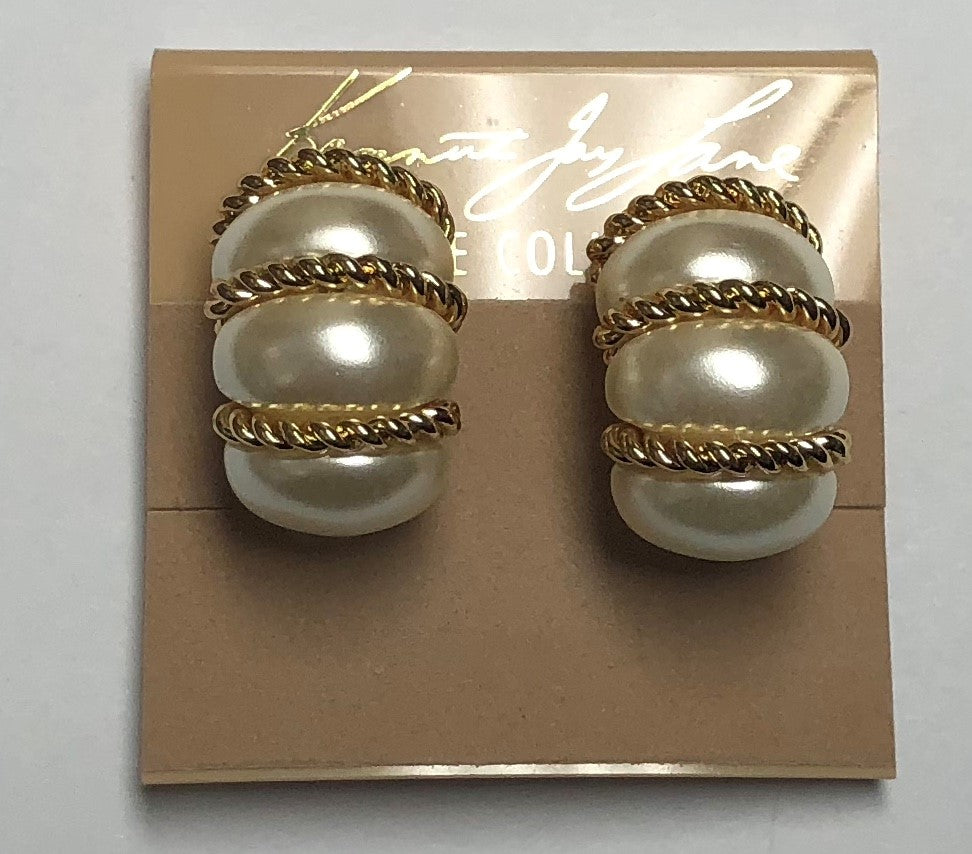 Gold White Pearl Wrapped Shrimp Clip Earring