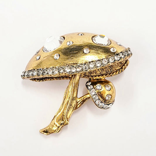2" Gold with Crystal Mushroom Pin