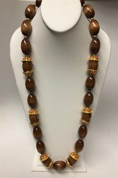 34" Wood and Gold Necklace