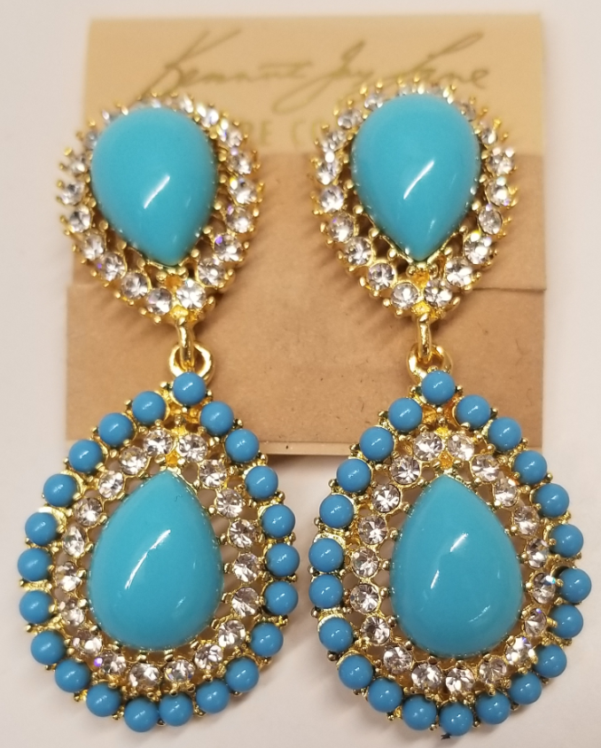 Turquoise Cabochon Tear Drop Clip Earring with Crystals