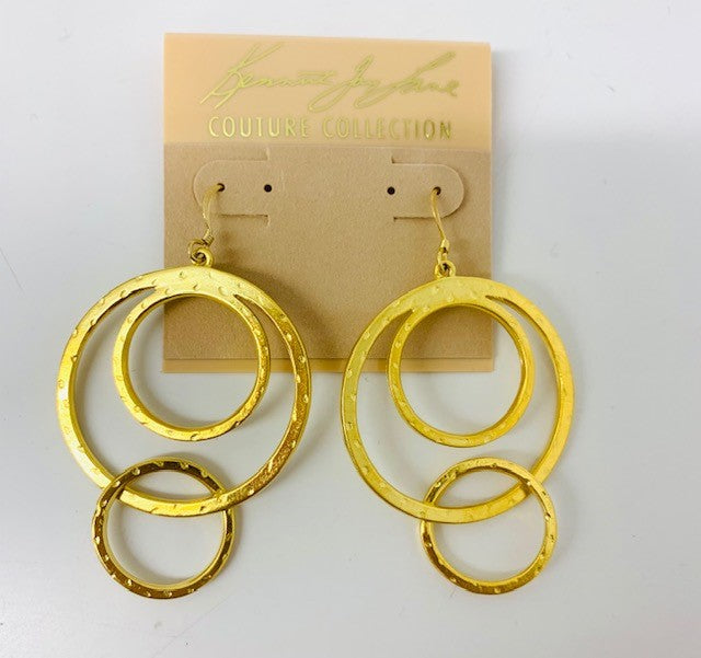 Satin Gold Triple Circle Fishhook Earring