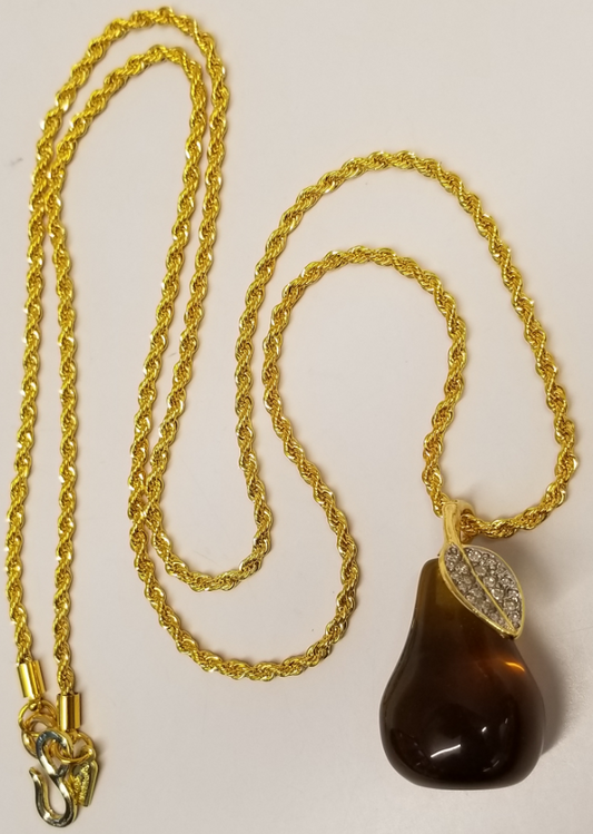 34" Tortoise Pear and Crystal Leaf Necklace