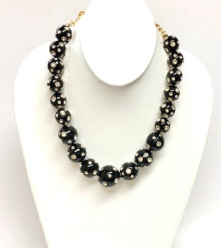 15"-18" Black and Crystal Candy Ball Necklace