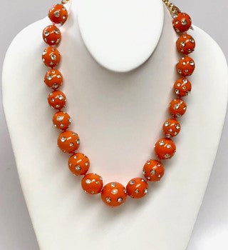 15"-18" Coral and Crystal Candy Ball Necklace