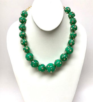 15"-18" Jade and Crystal Candy Ball Necklace