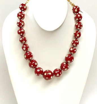 15"-18" Red and Crystal Candy Ball Necklace